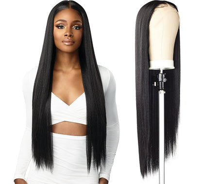 Long Straight Hair Black Wigs Head Round Face No Trace Cos Female Full Hair