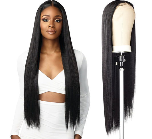 Long Straight Hair Black Wigs Head Round Face No Trace Cos Female Full Hair