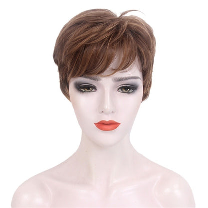 Mom's high-end wig pixie wig, brown Kanikaron short curly wig