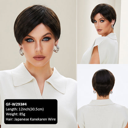 Pixie Wig Covering Silver Gray Wig Female Curly Hair Middle-aged Woman Wig