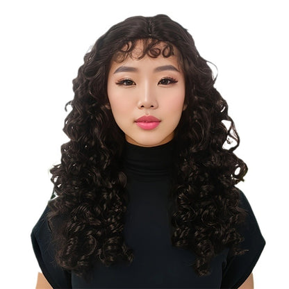 Wavy curls Hong Kong style wig long curls retro wool curls brown women's wig
