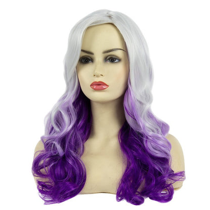 Halloween Hot Purple Mixed Gray Wig Oblique Bangs High Temperature Wire Long Curly Hair