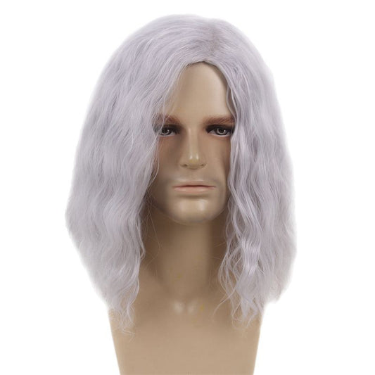 80s retro rock side parted fluffy silver gray cos Halloween Christmas European and American men's full head wig