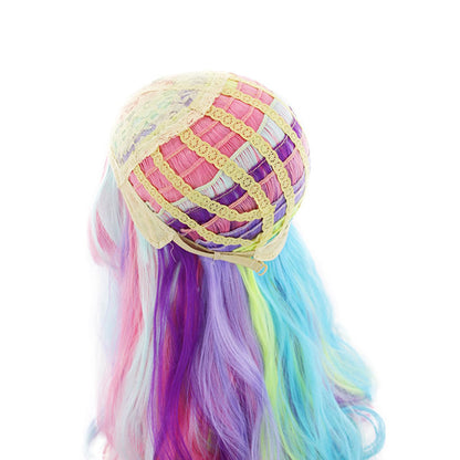 Colorful Wig - Long Curly Full Head Wig with Side-Swept Bangs in Multi-Color Blend Christmas & Halloween Holiday Wig