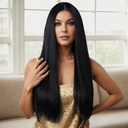 Women's Wigs Basic Models in the Parted Black Long Straight Female Chemical Fiber Wig