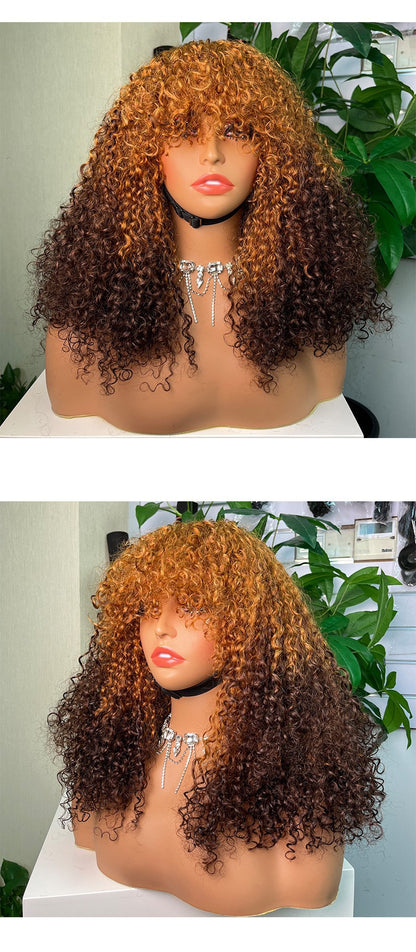 100% Real Hair Head Cover Curly Wave Human Hair Wig