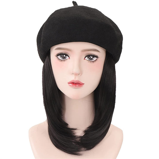 Hatwig beret hat wig multi-color black shoulder-length versatile women's invisible wig cap export foreign trade