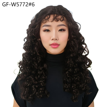Wavy curls Hong Kong style wig long curls retro wool curls brown women's wig