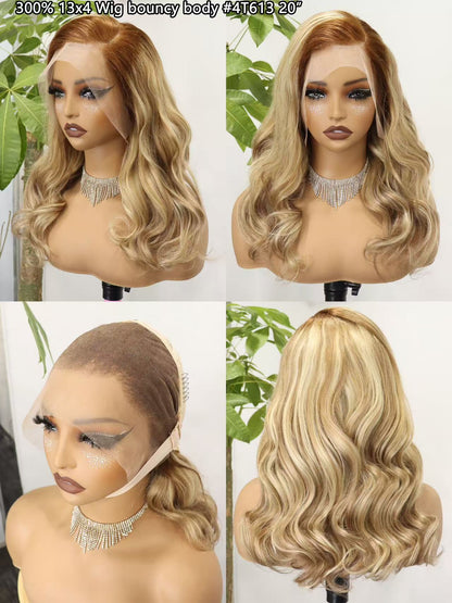 Real Hair Head Cover 300%13*4 Frontal Wig 100%human Hair
