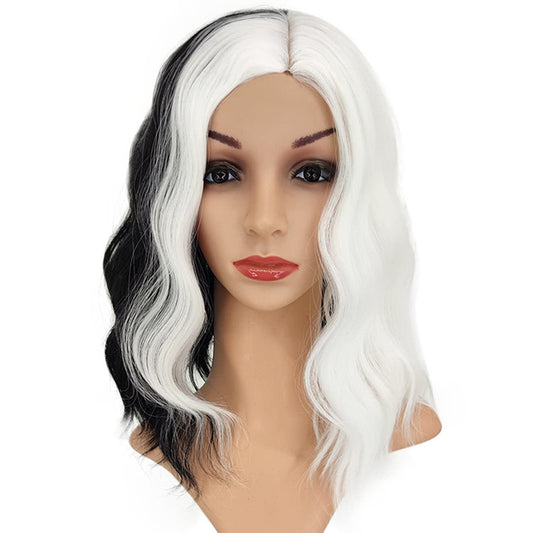 Skunk Stripe Wig Cruella Deville New Style Short Wavy Wig