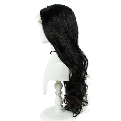 13x3 Chemical Fiber Front Lace Wig Simulation Human Hair Black Big Wave Curl Wig