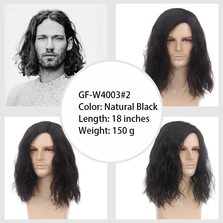 80s retro rock side parted fluffy silver gray cos Halloween Christmas European and American men's full head wig