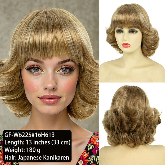 New European and American cross-border wigs for women, golden highlights and bangs versatile for daily use, Japanese hair wigs