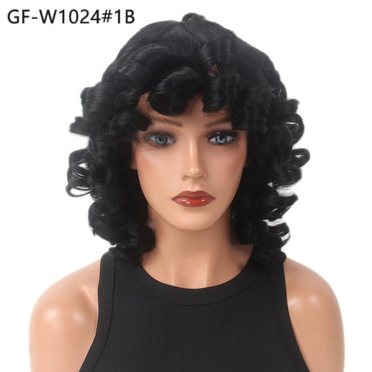 Export Trade: African Women's Black Short Curly Wig with Partable Bangs and Detachable Hairpiece