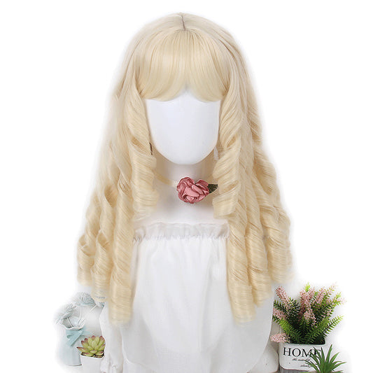 Lolita wig female long hair golden bangs Lolita Roman curls fried dough stick curls without bow wig headpiece