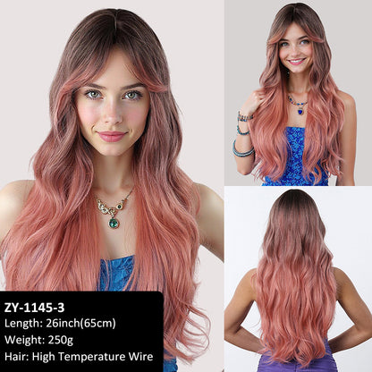 Wig Female Daily Net Red Sweet Head Dyed Black pink Gradient Wigs