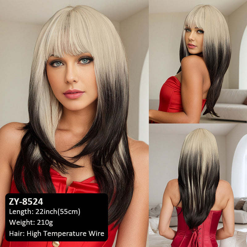 wig female center parted black powder gradient microcurls wig gradient wig