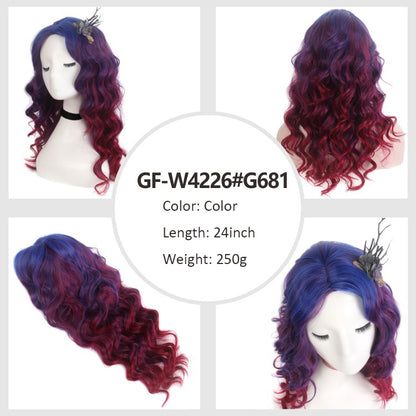 Rainbow-colored festive high-temperature hair cosplay waist-length big wave long hair wig