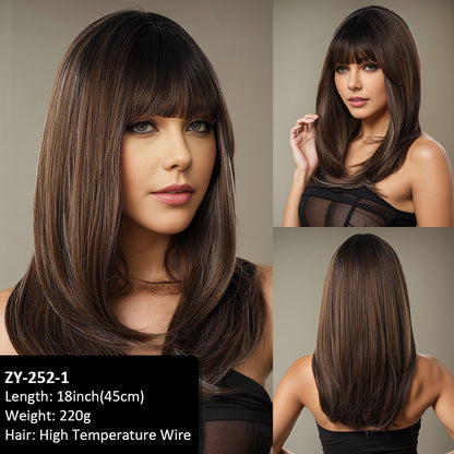 Layered inner-curl wig with wine red dye on the top of the head, with a lot of hair, simulated and versatile daily high-temperature silk wig set