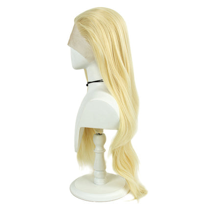 Platinum blonde hand-woven high-definition front fiber lace wig cap 13*3 wig for women