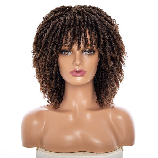 European and American dirty braid wig new arrival Amazon afro export foreign trade brown with bangs short curly wig