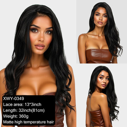 13x3 Chemical Fiber Front Lace Wig Simulation Human Hair Black Big Wave Curl Wig