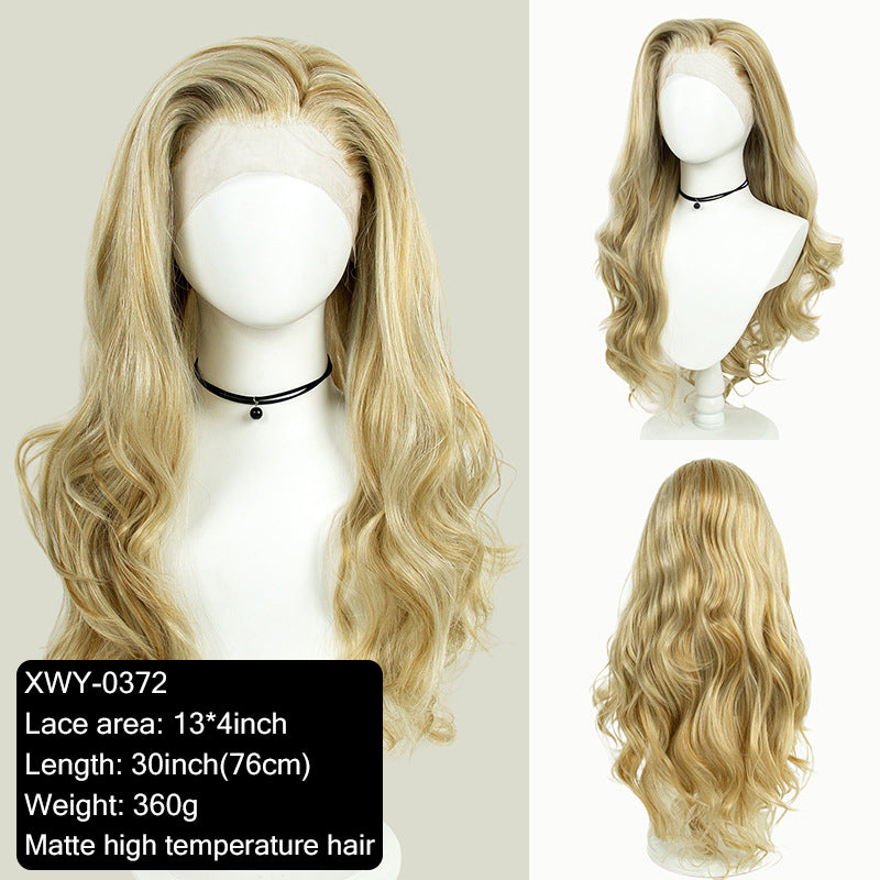 Platinum blonde hand-woven high-definition front fiber lace wig cap 13*3 wig for women