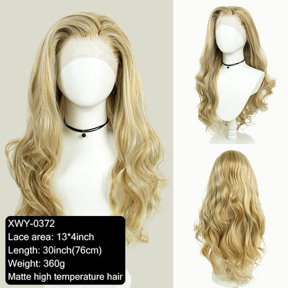 Platinum blonde hand-woven high-definition front fiber lace wig cap 13*3 wig for women