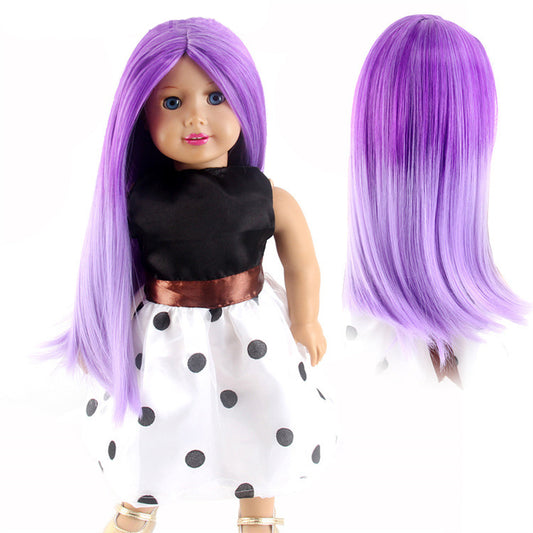 BJD American doll universal wig head cover black long straight hair easy to care for doll wig export foreign trade