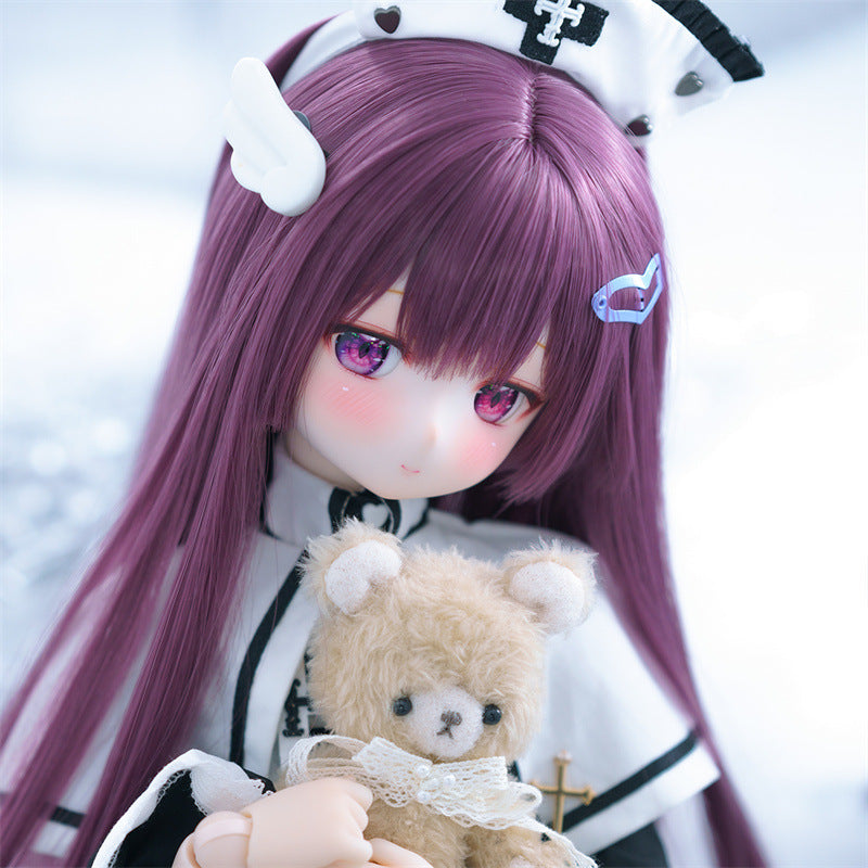 Bjd Wig Purple Princess Cut Long Straight Hair Secondary Three Points Soft High Temperature Silk Cos Wig Factory Wholesale