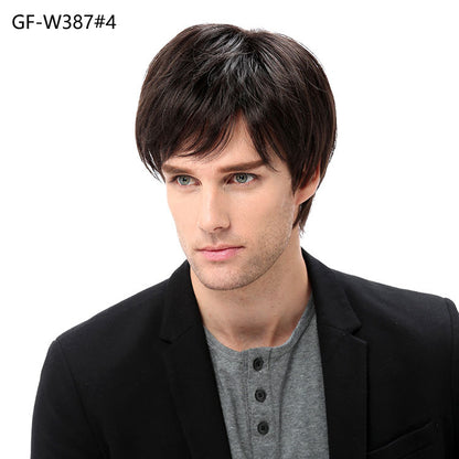 New Chemical Fiber Short Curly Wig Men's Light Breathable Brown 12 Inch Head Cover