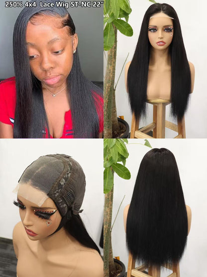 Wig Real Hair Front Lace Head Cover 250% 4x4 Lace Wig 100% Human Hair