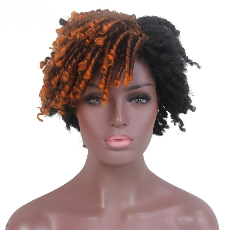 European and American dirty braid wig new arrival Amazon afro export foreign trade brown with bangs short curly wig