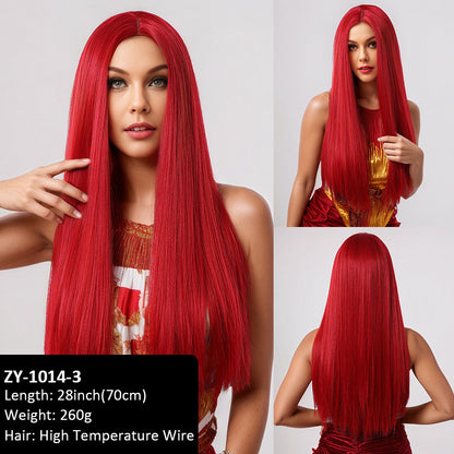 White wig with straight bangs thick hair easy to manage