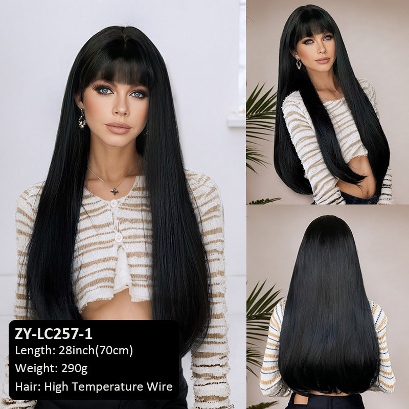 wig female center parted black powder gradient microcurls wig gradient wig