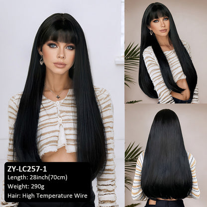 wig female center parted black powder gradient microcurls wig gradient wig