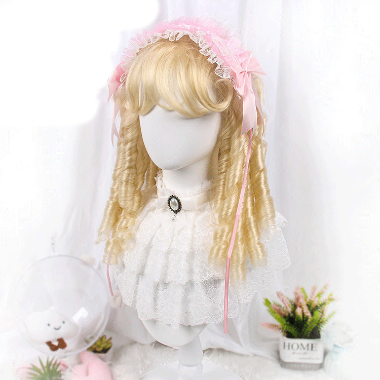 Lolita wig female long hair golden bangs Lolita Roman curls fried dough stick curls without bow wig headpiece