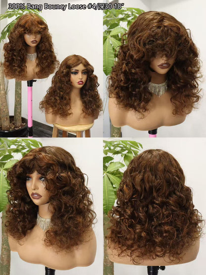 300% Bang Bouncy Loose Real Human Hair Hair Cover 100% Human Hair