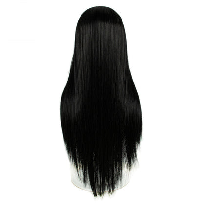 13*3 Large Area HD Forehead Lace Hand-woven Black Chemical Fiber Long Straight Wig