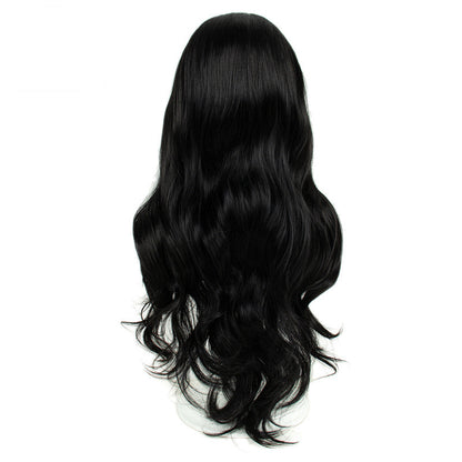 13x3 Chemical Fiber Front Lace Wig Simulation Human Hair Black Big Wave Curl Wig