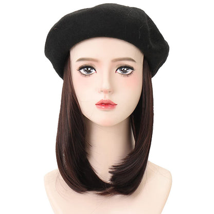 Hatwig beret hat wig multi-color black shoulder-length versatile women's invisible wig cap export foreign trade