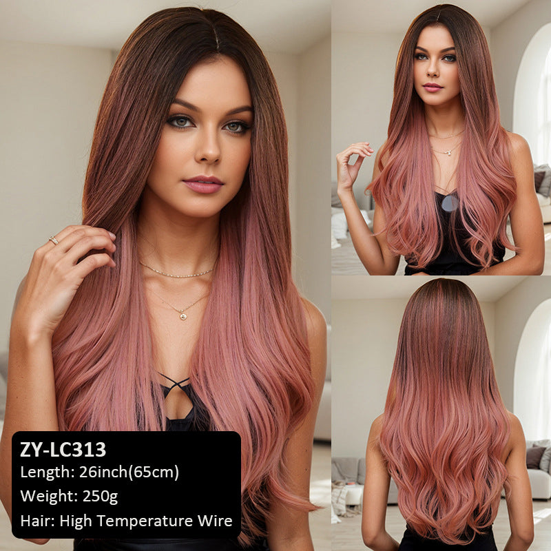 wig female center parted black powder gradient microcurls wig gradient wig