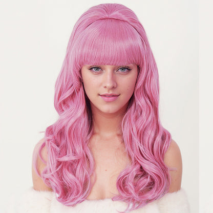 cos party wig rose net pink top hat cross-border festival long curly hair set Christmas high temperature wire headpiece