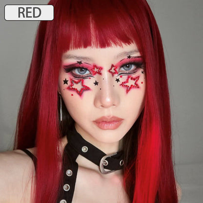 Wig hot pink natural gradient wigs women's long straight hair high temperature wire headpiece Guangdong
