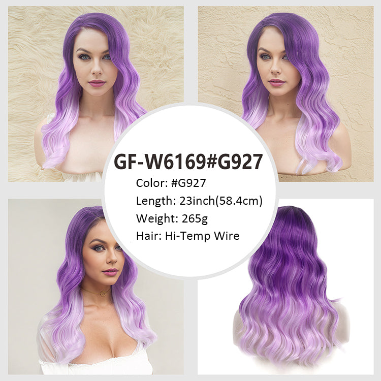 Halloween Hot Purple Mixed Gray Wig Oblique Bangs High Temperature Wire Long Curly Hair