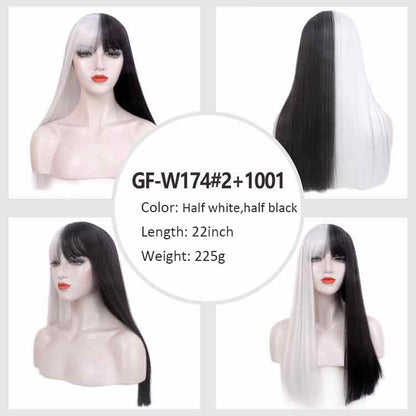 Halloween Wigs for Women Full Head Wigs Long Straight Hair Party Prom Half Black Half White