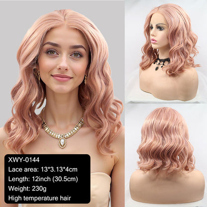 Export Bestseller to Europe & America 13_4 Lace Wig Hand-Crocheted 35cm Short Curly Women's Hand-Crocheted Synthetic Red Wig Factory Price