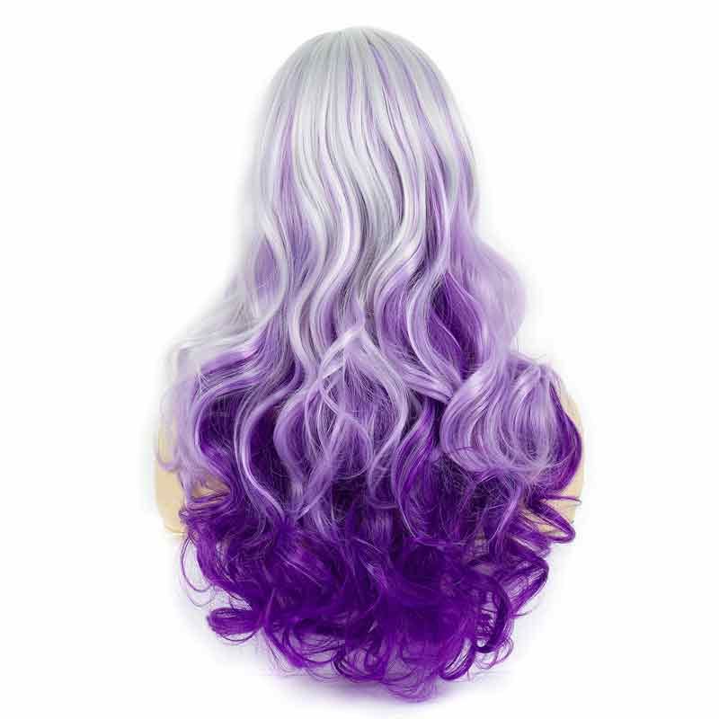 Halloween Hot Purple Mixed Gray Wig Oblique Bangs High Temperature Wire Long Curly Hair