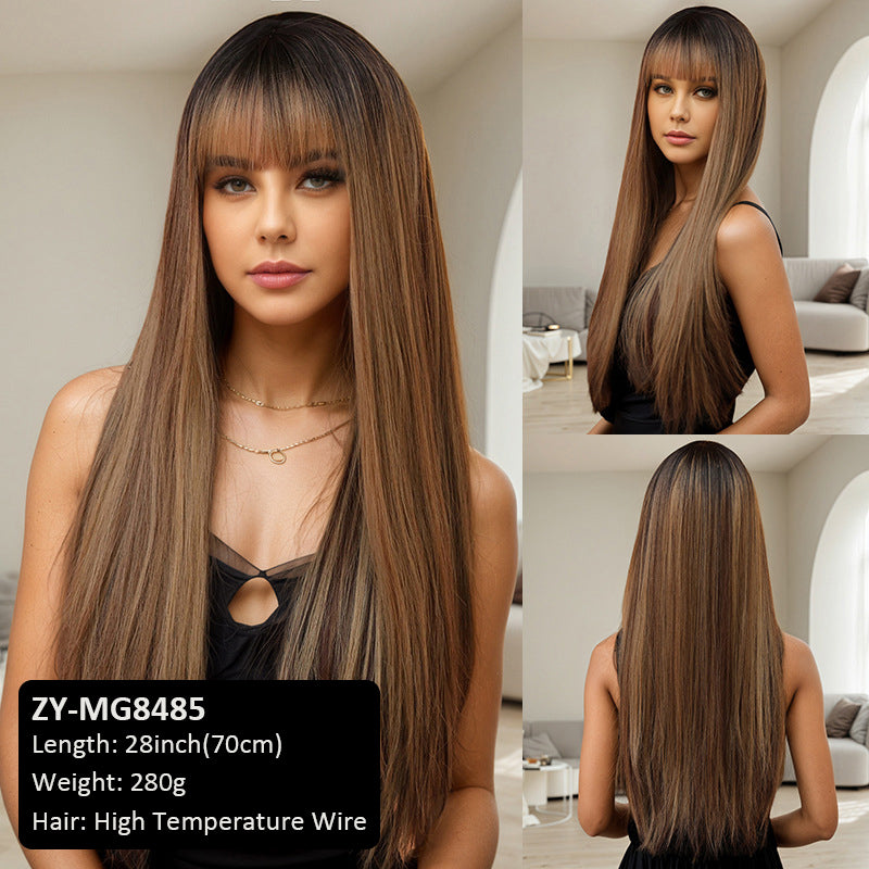wig female center parted black powder gradient microcurls wig gradient wig