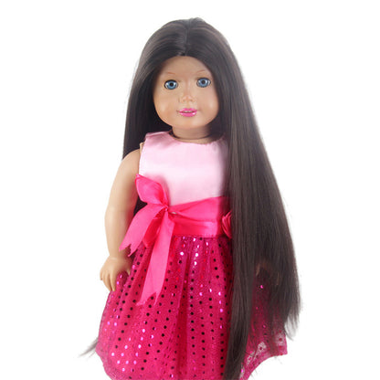 BJD American doll universal wig head cover black long straight hair easy to care for doll wig export foreign trade